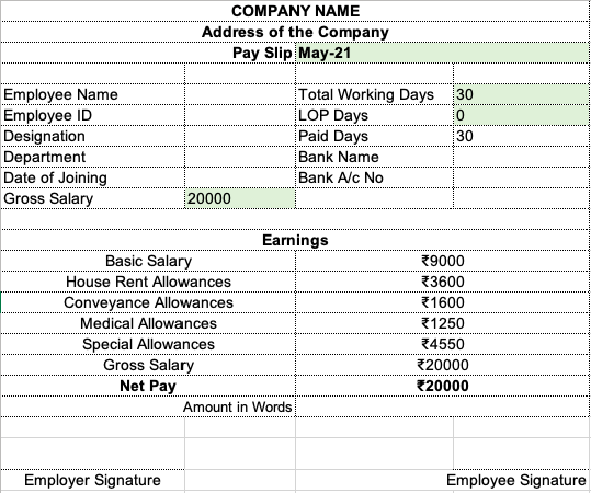 Salary slip format in Excel