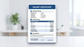 Thumbnail preview of salary certificate Word download file with formal document layout
